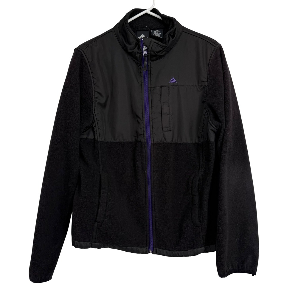 Snozu Women XL Fleece Jacket Black‎ Purple Zip Pocket Outdoor Casual Outdoor